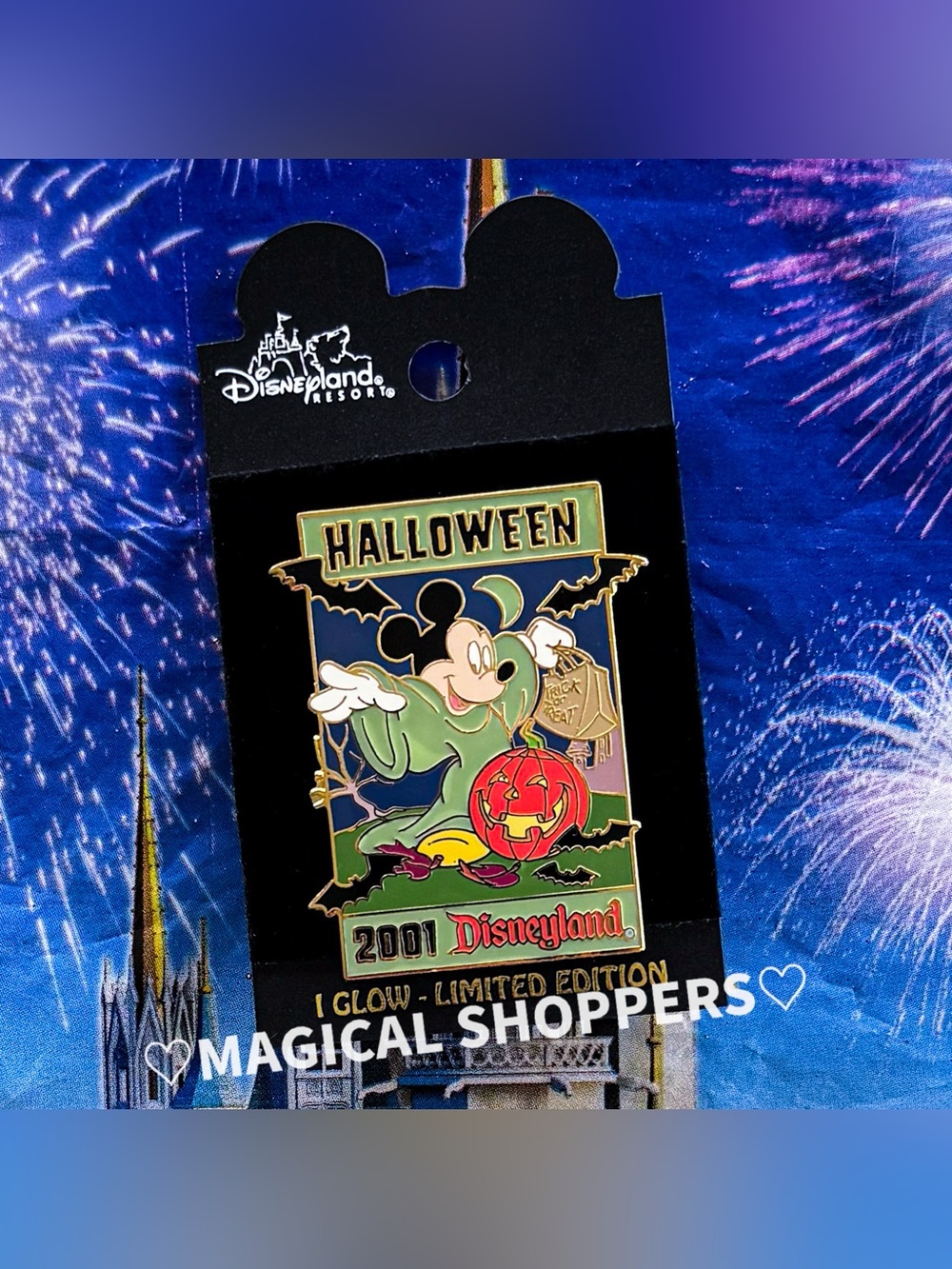 Disney Parks Disneyland Halloween Mickey Mouse Glow in the Dark Pin LE